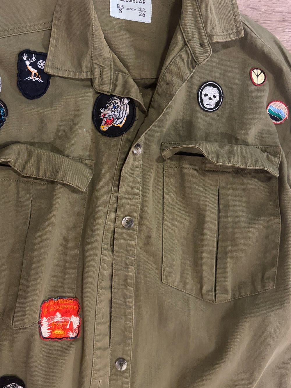 Pull&Bear Olive Green Patchwork Military Jacket - Picture 5 of 7